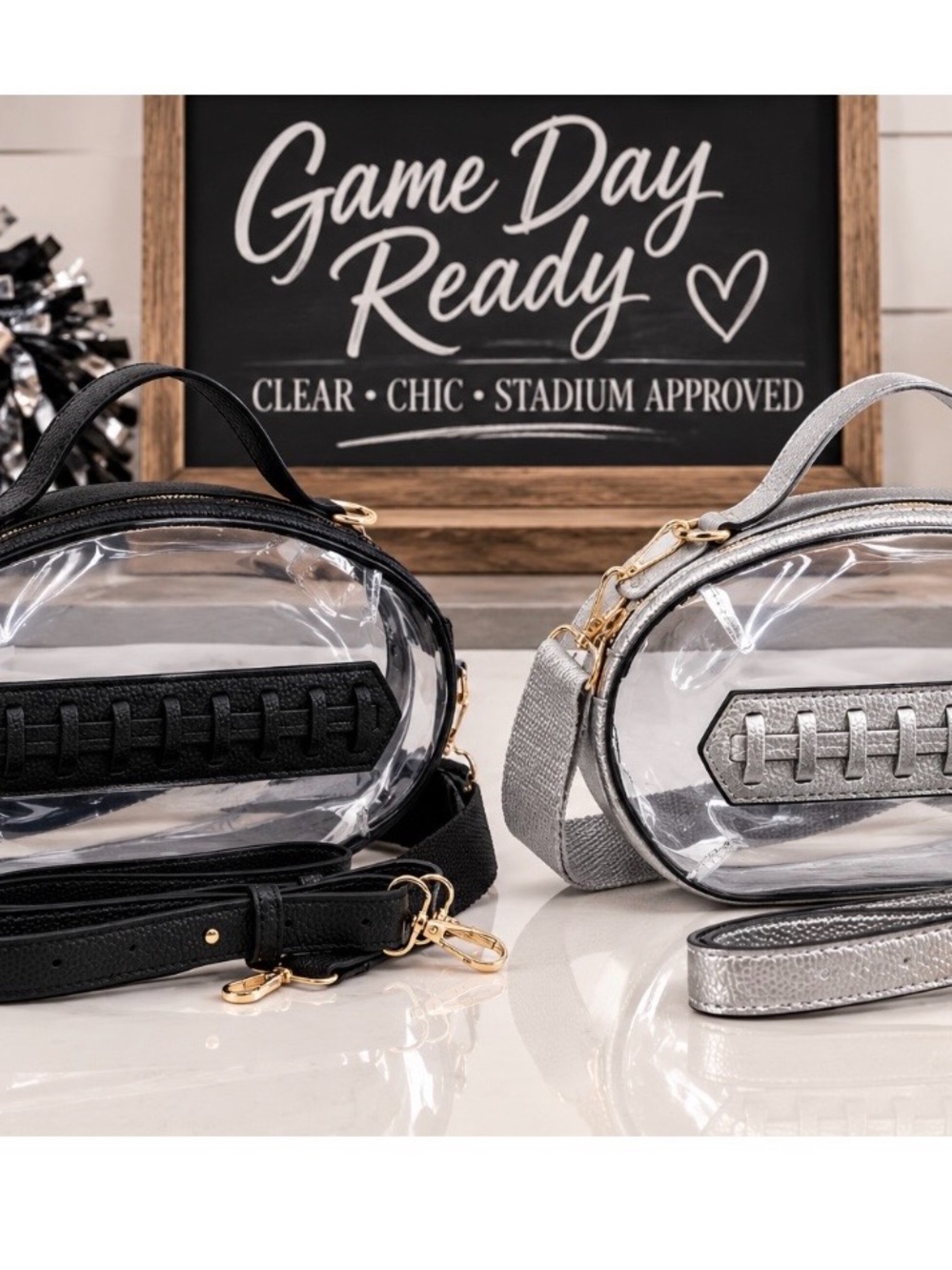 NWT Clear Football Stadium Purse SILVER Crossbody Game Day Bag Stadium Approved